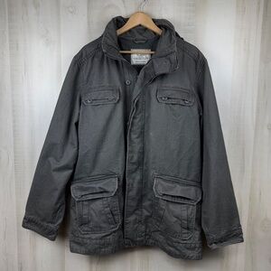 Old Navy Men’s Dark Gray Cotton Canvas Field Jacket  Pockets Stowaway Hood XL